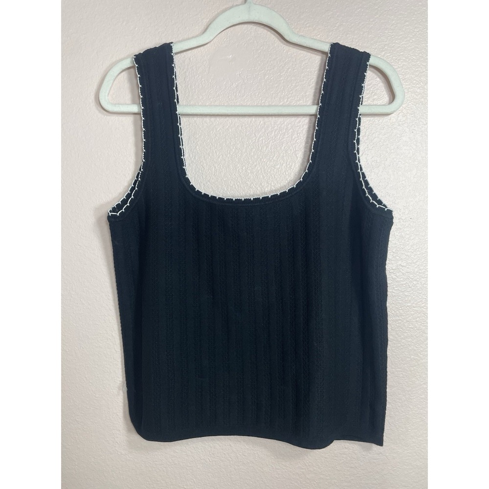Industry Ribbed‎ Knit Tank Top Black Contrast Stitch Square Neck Stretch